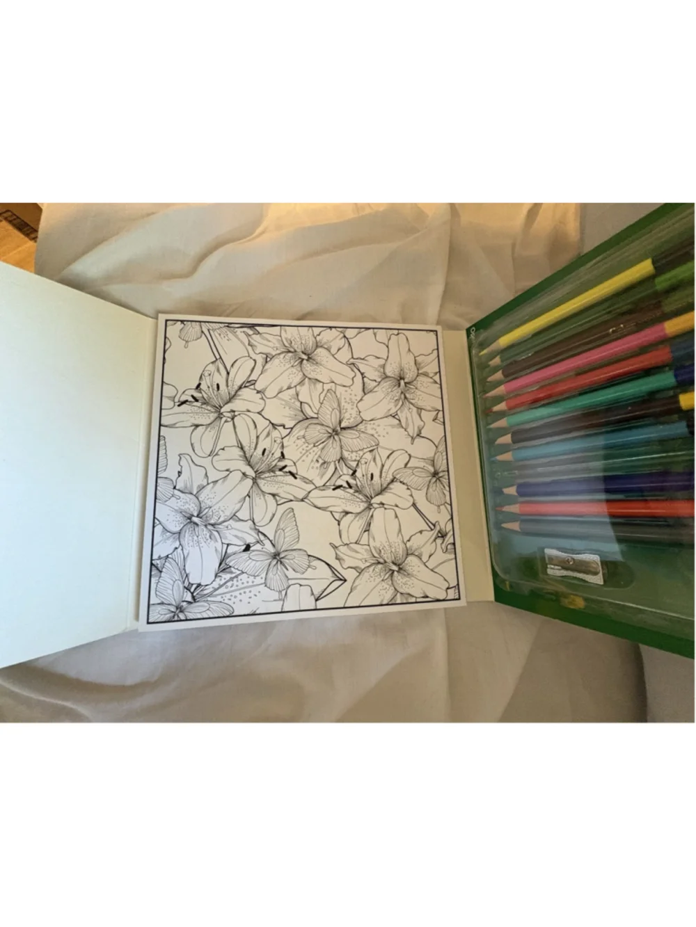 Botanical Garden Adult Color Book, Colored Pencils Sharpener Missing 1 Pencil